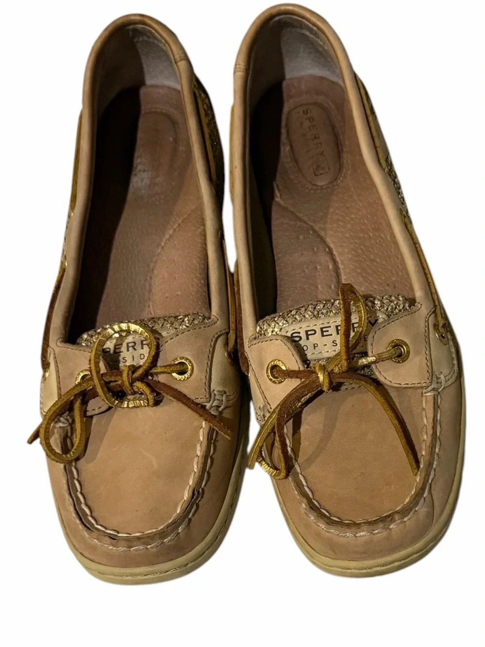 Sperry Angelfish Linen Gold Glitter  Loafer Boat Shoe Size 9M